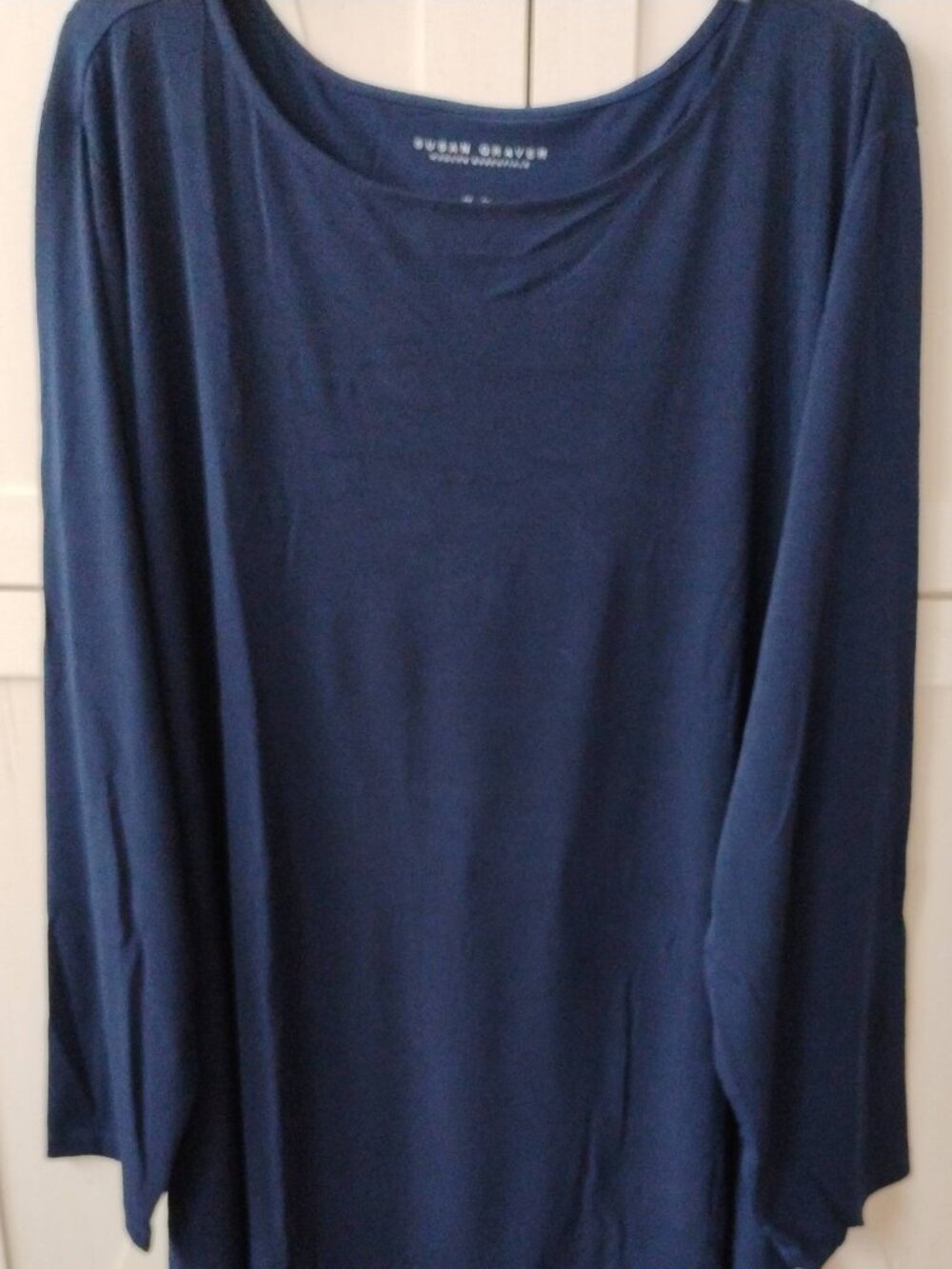 Susan Graver Navy Liquid Knit Bateau-Neck Long Sleeve Top-5X- NWOT
